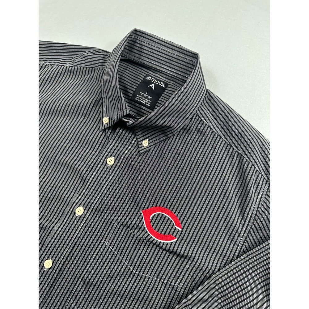 Antigua Cincinnati Reds Mens Large Black Striped Button‎ Down Shirt MLB Baseball